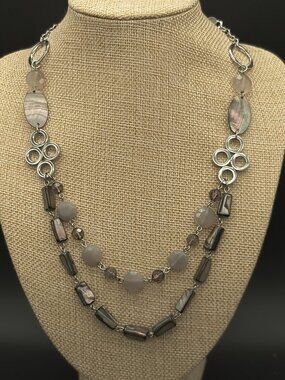 Vintage Lia Sophia "Poetic" Silver Tone Double Strand Mixed Media Necklace